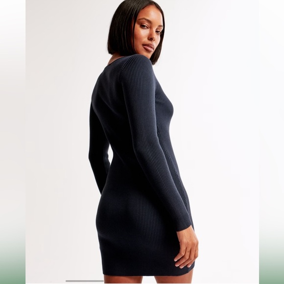 Abercrombie & Fitch Long-Sleeve Deep-V Mini Sweater Dress - Tall Length - Picture 3 of 5